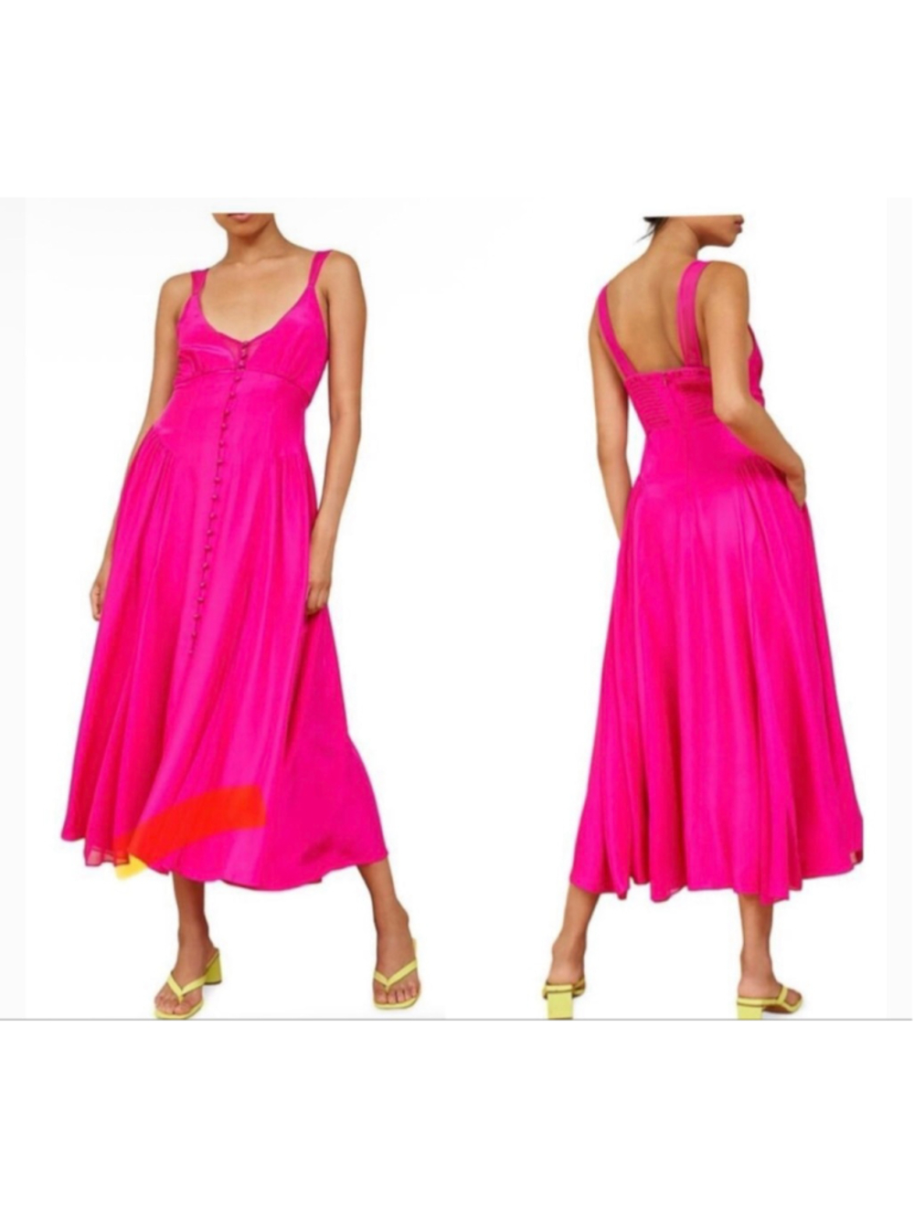 NWT LA LIGNE Pink Silk Midi Dress L - Picture 3 of 16